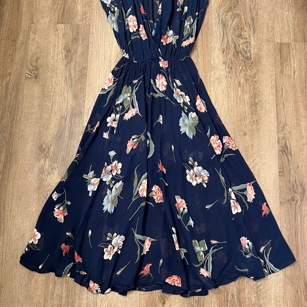 Reformation Navy Floral Midi Dress with Pink & Green Blooms - Picture 10 of 12